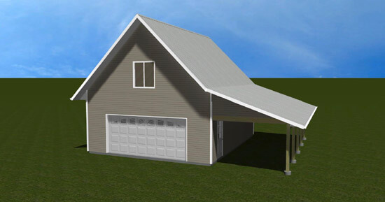 Double car garage and car shelter - Exterior - 3D Rendered Home