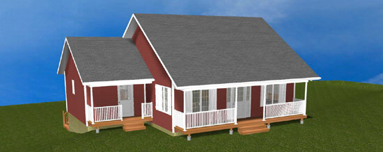 Two entrances each with a porch - Exterior - 3D Rendered Home