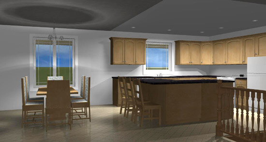 Kitchen and dining room - Interior - 3D Rendered Home