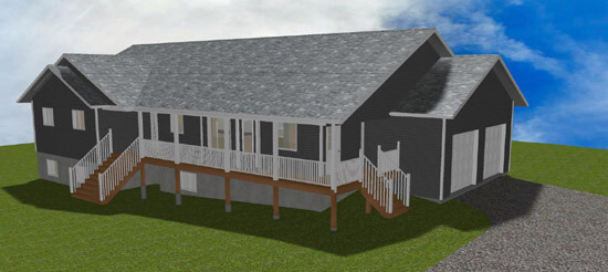 Raised porch wrapping around house - Exterior - 3D Rendered Home