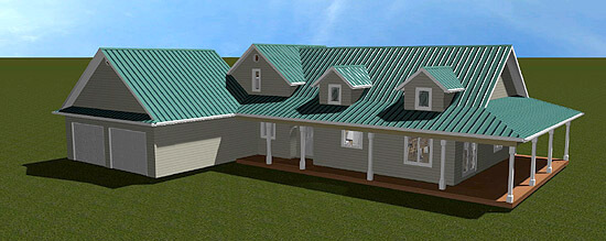 Porch and deck wrapping around house - 3D Rendered Home